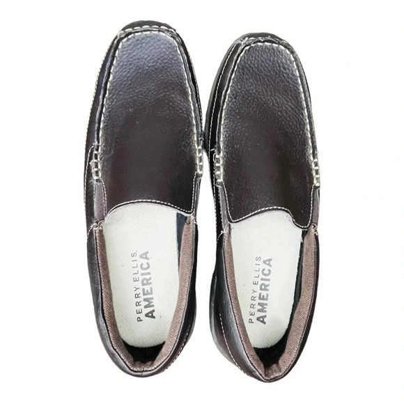 Perry Ellis America Brown Leather Loafers Slip On Men Size 8.5 - Picture 4 of 11
